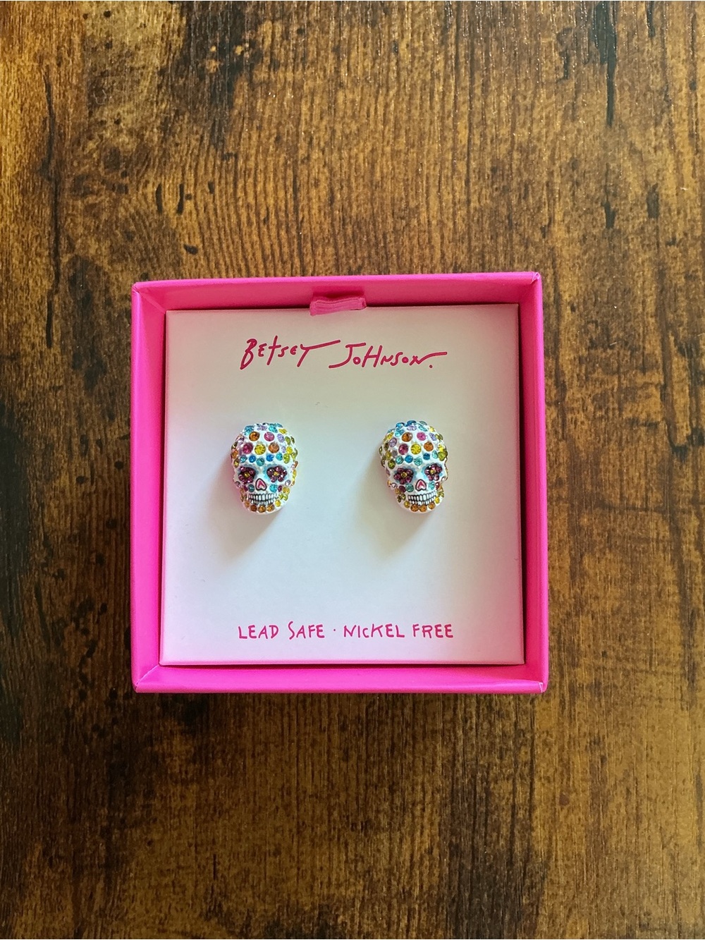 Betsey Johnson Multicolor Crystal Skull Stud Earrings